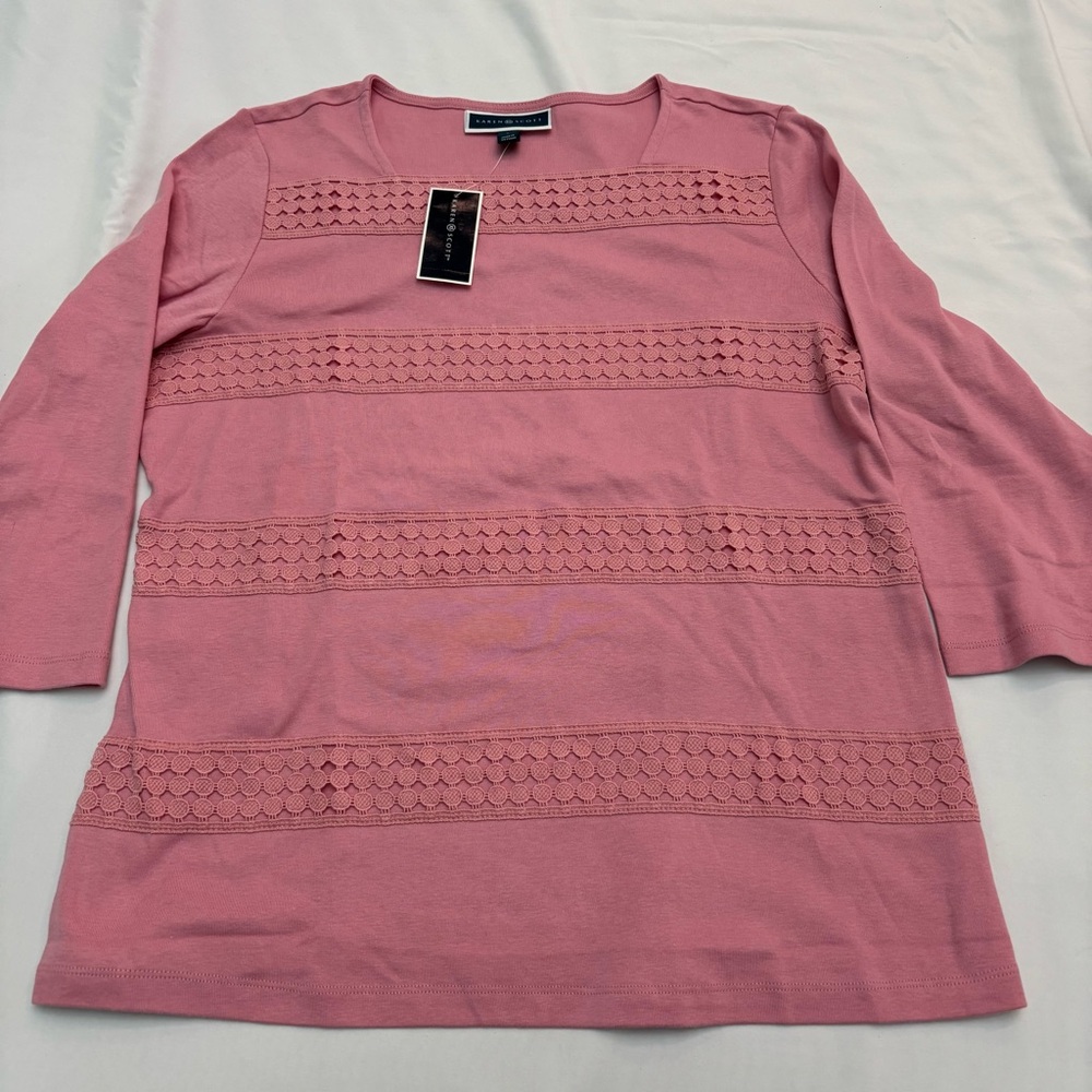 NWT Karen Scott Pink 3/4 Sleeve Blouse